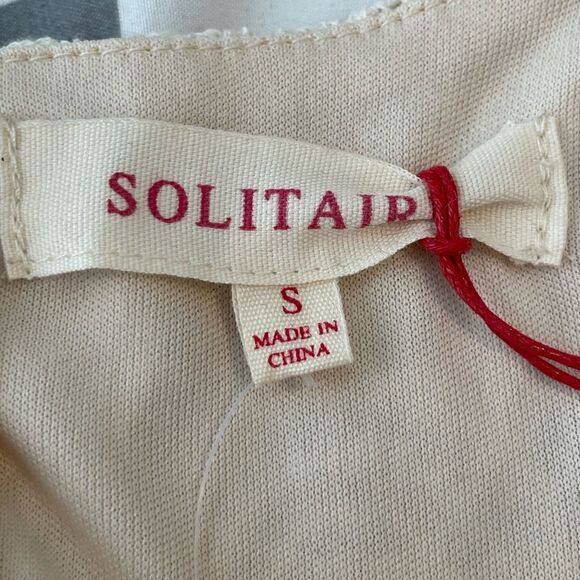 Solitaire Anthropologie Crochet Lace Top Cream Knit Bell Sleeves Full Back Butto - Picture 5 of 9